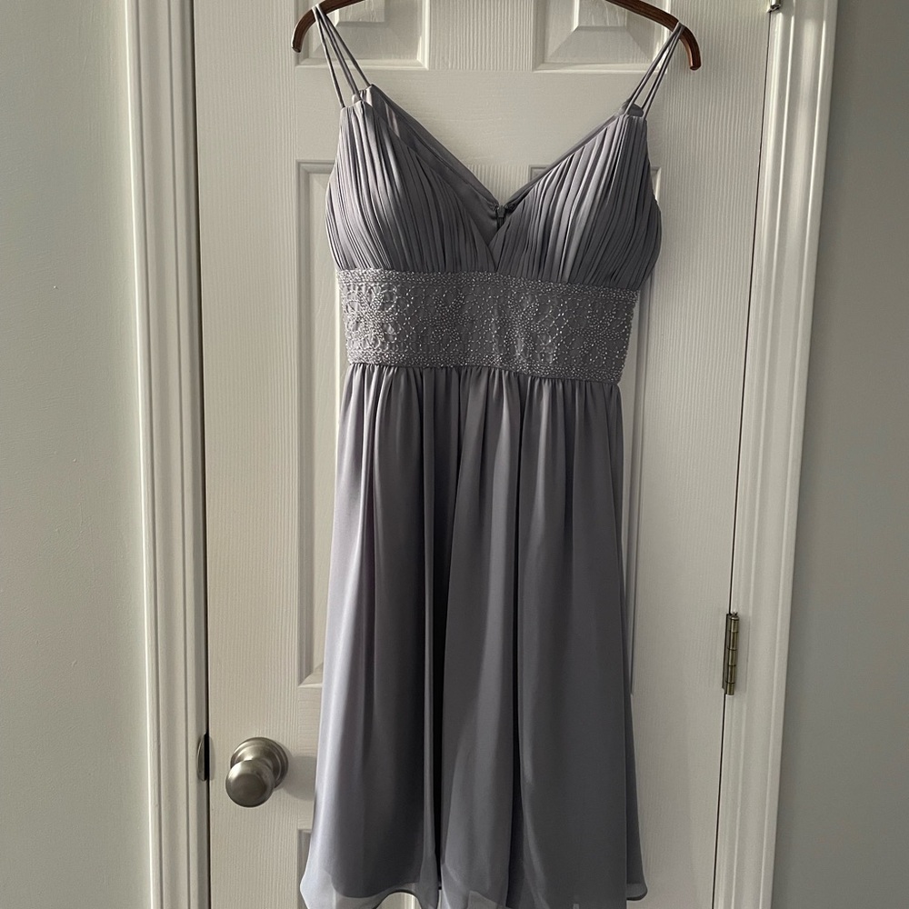 Gray Spaghetti-Strap Chemise with Beaded Waistband